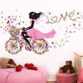 Cycle Girl Bird Fairy Beautiful Butterfly Flowers Sticker room wallpaper bedroom nursery window decor without Radium stars star wall stickers wall decoration flower butterfly wedding decoration birthday decoration kids room decoration Wall Stickers. 