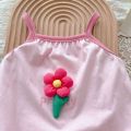 Pink Summer Girls 0-24M Cotton Kids Baby Girl Jumpsuits - Sling Design with 3D Flower Letter Print Bodysuits for Infant Toddler. 