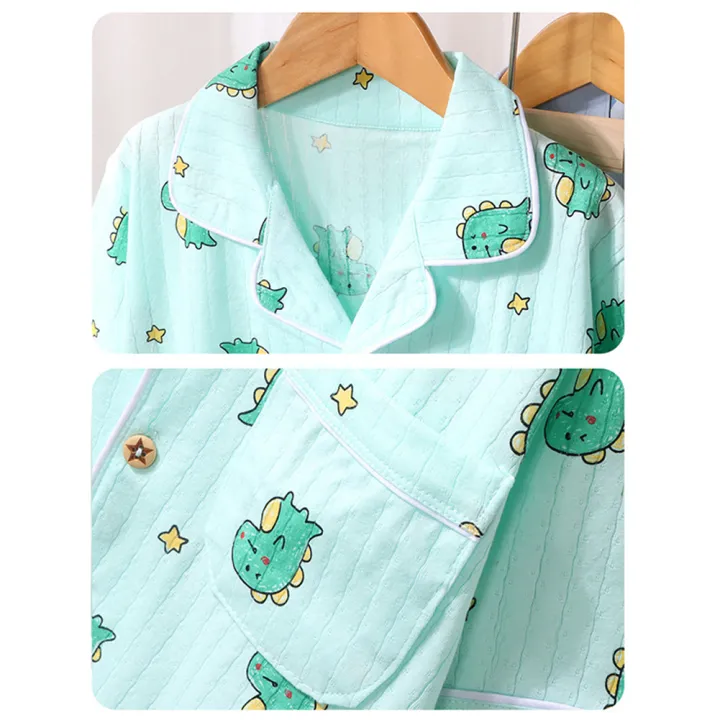 Yfashion%202pcs%20Children%20Air-conditioning%20Homewear%20Set%20Cartoon%20Printing%20Short%20Sleeves%20Tops%20Shorts%20Pajamas%20Suit%20For%20Boys%20Cotton%20Girls%20-%20Image%204