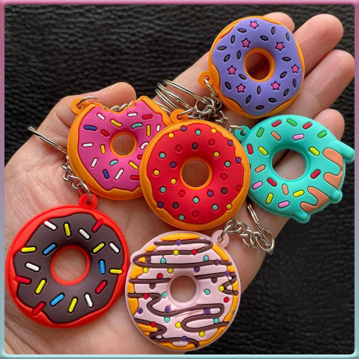 Colorful Keychain Novelty Item Assorted Pack (1/6pcs) Sweet Cake Design Donut Pendant 3D  Cute Dessert Charm for Backpack Decor Kids' Gift Party Gifts Fashion Accessory Collectible Item