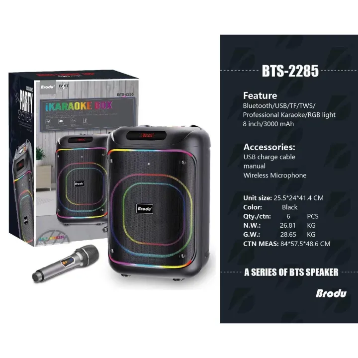 Brodu%20BTS-2285%208"%20Supper%20Bass%20Portable%20Wireless%20Bluetooth%20Speaker%20with%20Rechargable%20Wireless%20Mic%20RGB%20Light,%20FM%20Mic,%20FM,%20AUX,%20USB,%20SD%20Card,%20Karaoke%20Speaker%20with%20Mic%20Buffel%20Subwoofer%20Music%20Player%20Party%20Box%20BTS%202285%20Partybox%20-%20Image%205