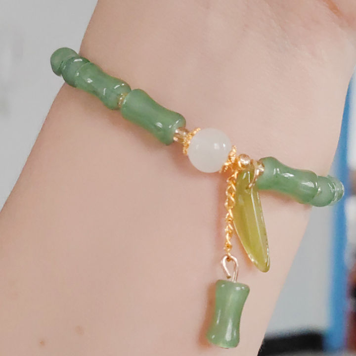 【Good sharing!】Guofeng New Chinese Style Bamboo Bracelet Female Girlfriend Couple High-grade Imitation Hetian Jade White Jade High-rise Bamboo Leaf Bracelet