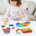 3D Wooden Vehicle Puzzles Educational Developmental Toys Gift Baby Montessori Color Shapes Learning Puzzles Great Gift Ideas for 2 3 4 5 Years Old Boys Girls Toddler. 