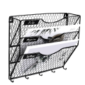 3 Tier Metal Mesh File Organizer Holder Hang Mail Rack Wall Mount with Hooks Letter Document Magazine Office Sorter Bin. 