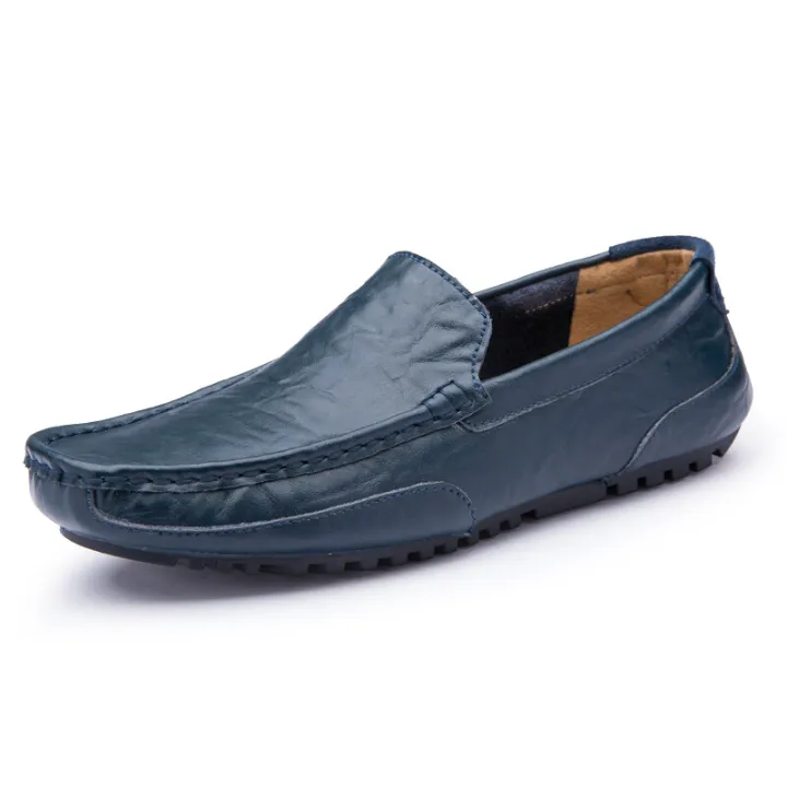 【ALLGOOD】Eic Plus Size 46 47 Men's Cow Leather Loafers Moccasins Shoes Casual Driving Shoes Slip on Flat Shoes for Men Kasut Lelaki(Black,Blue,Brown)