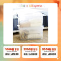 Transparent stackable storage container 45L 2 sets clothes tote cabinet living box bins with wheel and lid for bedroom, wardrobe, kitchen, pantry and kids room. 