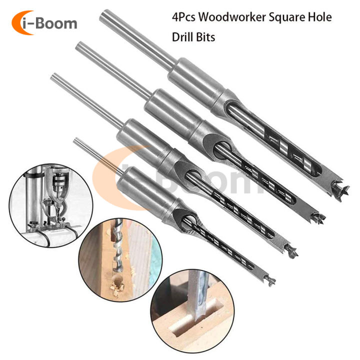 Square Hole Mortise Chisel Drill Bit Tools Wood Working Hole Saw Drill Bit Set Twist Drill Sizes 1/2 1/4 5/16 3/8 Inch