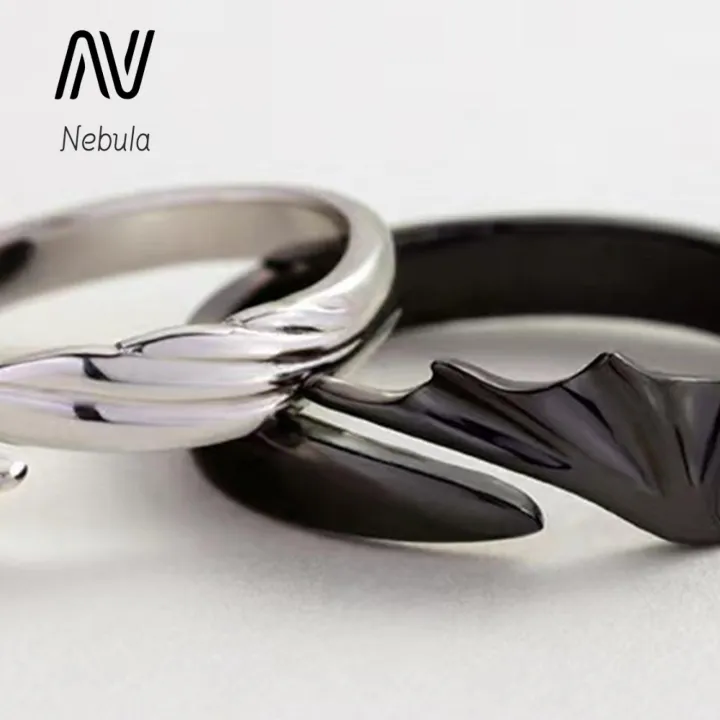 Nebula Stylish Rings Non-Irritation Hip Hop Angel Devil Couple Rings ...