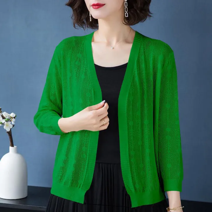 New%20Summer%20Ice%20Silk%20Sweater%20Women's%20Cardigan%20Outer%20Wear%202024%20Loose%20Shawl%20Coat%20Thin%20Office%20Cardigan%20Sun%20Protection%20Clothing%20-%20Image%204