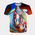 Vintage Oil Painting Men Art Colo 3D Horse Graphic T Shirts Boy Girl Summer Short Sleeve Commute Women Cool Casual Tee Tops. 