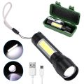 Rechargeable Mini COB LED Flashlight With Zoomable Waterproof Torch. 