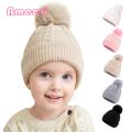 Children Hat Autumn Winter Soft Warm Baby Knitted Hat with Plush Ball Anti-slip Winter Cap for Children. 