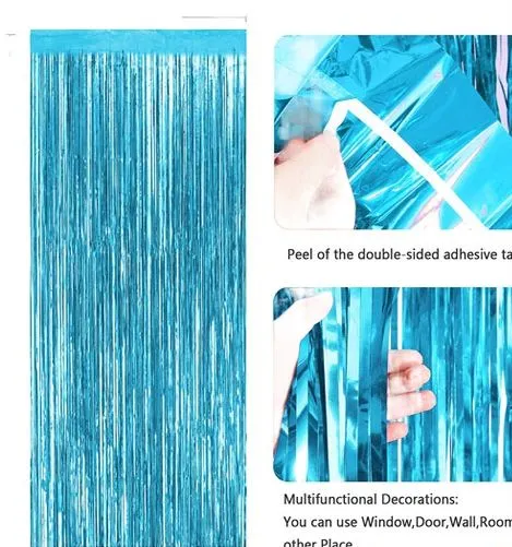 Birthday Light Blue Foil Curtain Fringe Party Backdrops Balloon