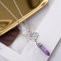 Healing Natural Stone Pendant Necklace Wire Wrap Hexagonal Amethysts Quartz Crystal Necklace Pendulum Chakra Pendulo. 