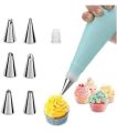6 Piece Cake Decorating Nozzle Set and Piping Bag with Plastic Nozzle Connector and Silicone Basting Brush and Spatula. 