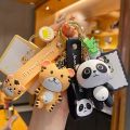 James Family Cute Cartoon Key Chain Silicone Panda Cat Lion Tiger Rabbit Dinosaur Doll Car Key Ring Women Bag Charm Pendant. 