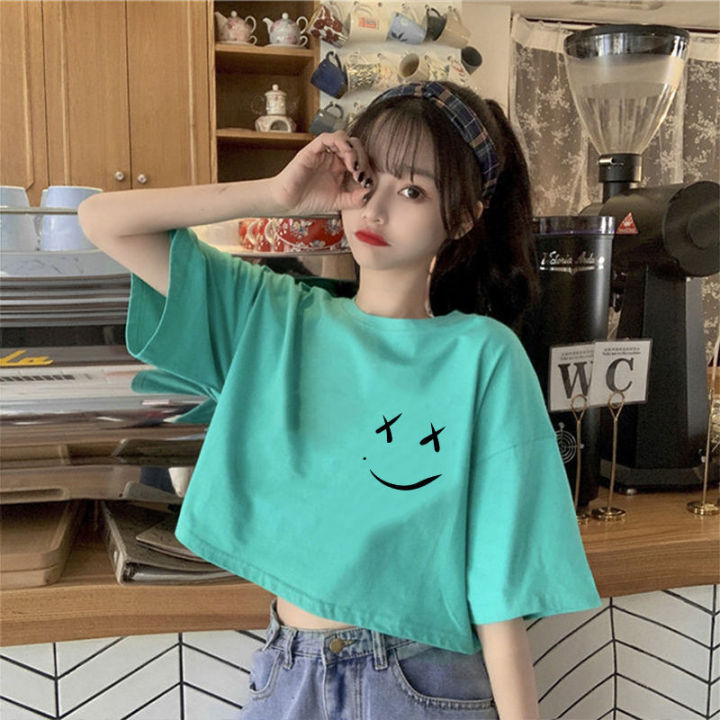 Summer%20Korean%20Style%20Short%20Sleeve%20T%20Women's%20T-shirt%20New%20Design%20Sense%20Niche%20Cropped%20Sweet%20Hot%20Girl%20All-Matching%20Printed%20Top%20ins%20Tide%20-%20Image%205