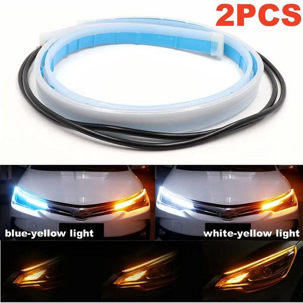 2x 60CM Slim Amber White Headlight Sequential Flexible LED DRL