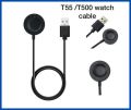 Watch Charging Cable T55 / T500 Watch Cable, Watch Holder Magnetic 2 pin Cable, Watch Charging Cable, T55, T500 Charger 4mm Adapter Length 20 cm for SmartWatch (Charge only, Black). 