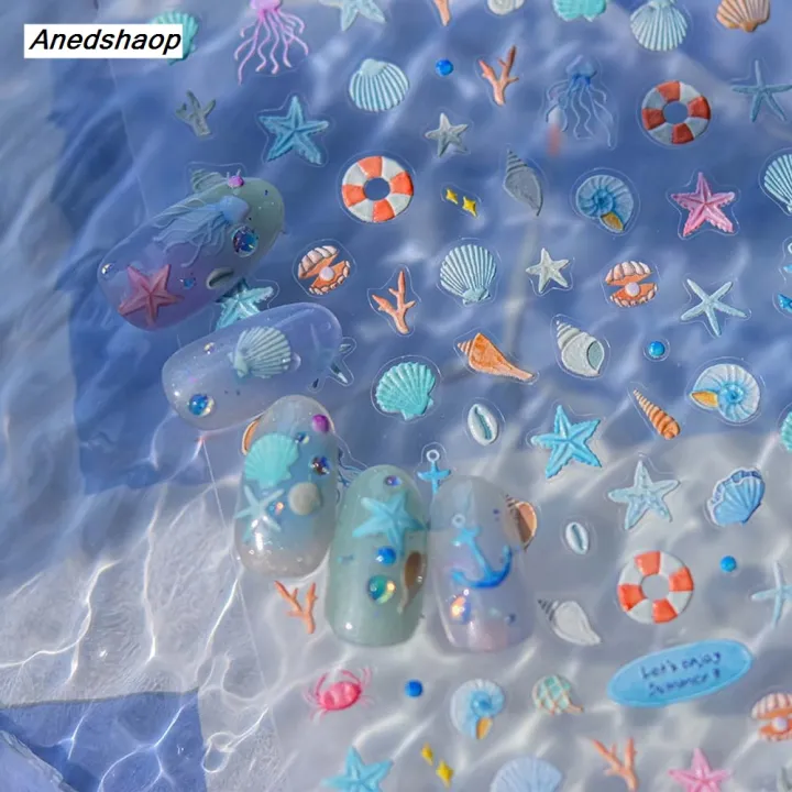 Anedshaop Jelly Nail Art Stickers, Relief Nails Decorations, Dolphin ...