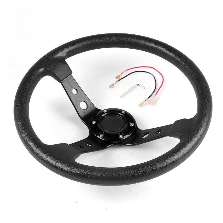 14inch 350mm Racing PU Leather Steering Wheel Aluminum Alloy Deep Corn Dish Sport Drifting Steering Wheels Universal（black）