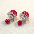 【ZOSR】S925 Stamp  Woman Fashion Jewelry High Quality Simple Cubic Zirconia Red Round Crown Earrings. 