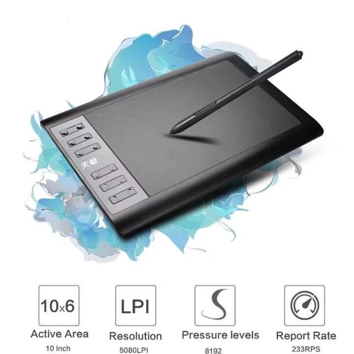 Drawing Pad Grafik Tablet Sketch Pad Wacom Drawing Tablet 10x6 inch Pen Tablet Graphics Drawing Tablet Digital Graphic Tablets (8192 Pressure Sensitivity) Compatible Android Device Support PC Laptop/Desktop Computer
