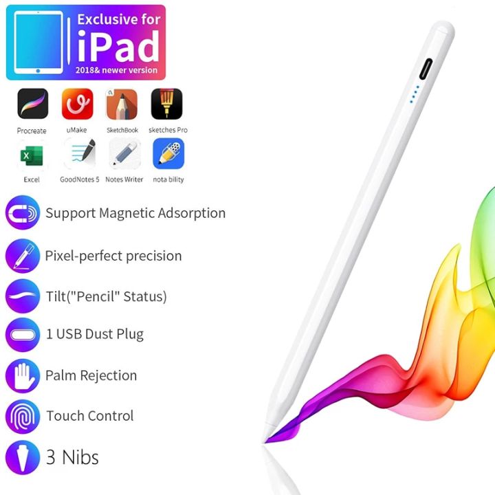 USB Stylus pen For iPad iOS 2018+ Touch Smartpen For iPad Air 3 4 Mini 5 6 Table Magnetic Touchscreen Pen For iPad 6-10th Pro 3