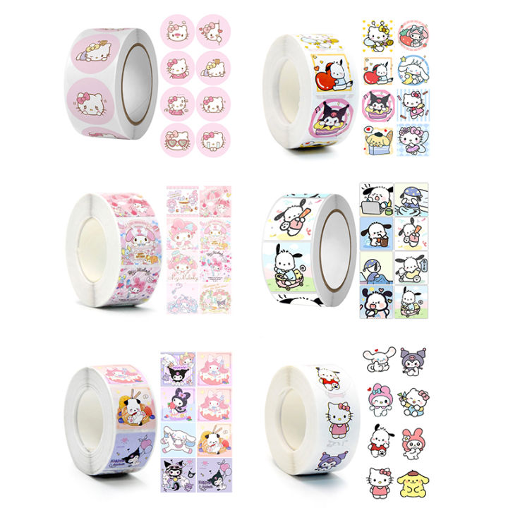 500Pcs/roll Sanrio Sticker Kawaii Kuromi Hello Kitty P Cinnamoroll ...