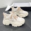 Real Soft Leather Niche Dad Shoes Women 2024 Summer Popular Thick Bottom Elevator Wild Casual Sneaker ins Tide. 