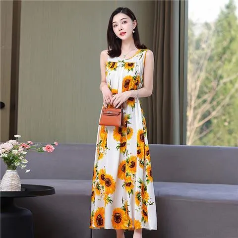 Summer%20Noil%20Poplin%20Dress%20Large%20Size%20Loose%20Floral%20Mid-Length%20Sleeveless%20Suspender%20Skirt%20Outer%20Wear%20Bottoming%20Vest%20Long%20Skirt%20for%20Women%20-%20Image%209