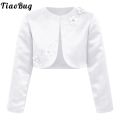 Kids Girls Satin Bolero Jackets Rhinestone Flower Elegant Cardigan Long Sleeve Open Front Shrug Cape Wedding Party Dress Outwear. 