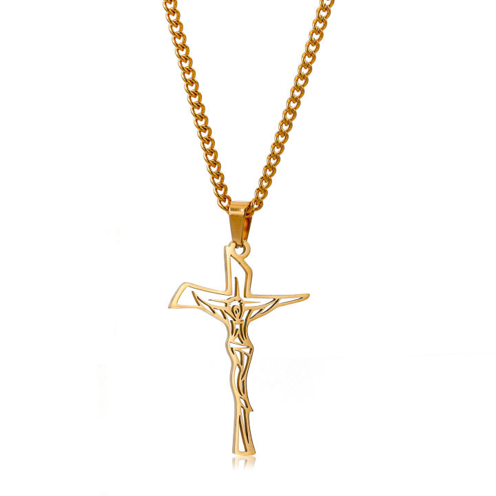 【ALLGOOD】Stainless Steel   Cross Necklace For Women Men Chains Religion Cross Pendants Choker Jewelry Prayer Baptism Gifts