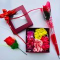 Gift Box Women's Valentines Day Gift Pack for Girlfriend Wife Fiance Mother Sister Beautiful Basket 6pcs Lady's Items Decorated Gift Box Rose Flower, Perfume, 3 Scrunchies, Free Lolipop Customized Valentine, Birthday, Anniversary Gift. 