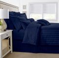 Pure Cotton Self Striped Bedsheets- Navy Blue. 