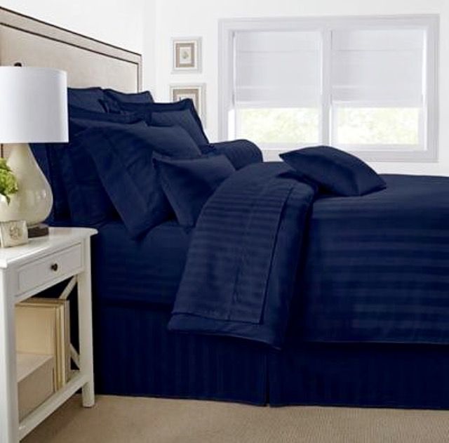 Pure Cotton Self Striped Bedsheets- Navy Blue