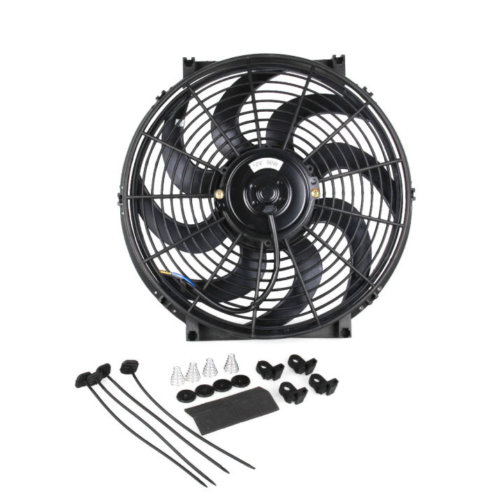 KOGEEK CF003-BK 14 inch 90W 12V Universal Car Slim Reversible Electric Radiator Cooling Fan Push Pull with Mounting Kit