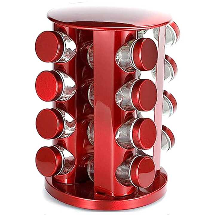 20 Jars Rotating Kitchen Maroon Spice Rack Stainless steel