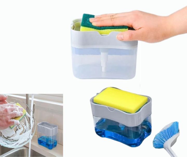 2 in one Special Soap Detergent Pump, Kitchen Scrubbing Liquid Detergent Dispenser Press-Type Liquid Box Scouring Pad Dishwashing Soap Box Kitchen Accessories