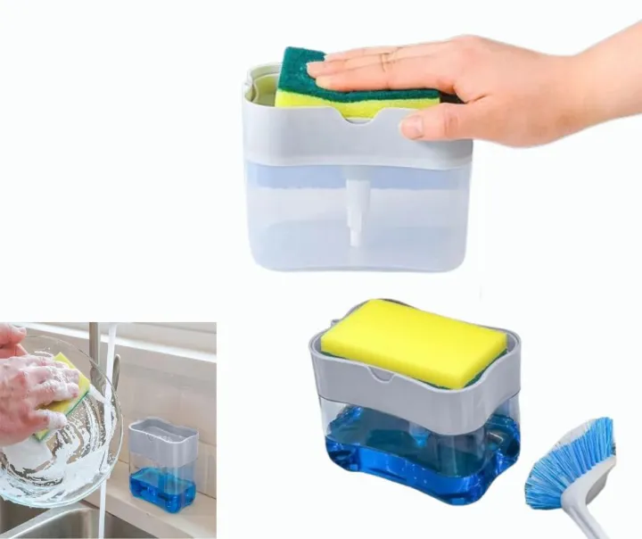2 in one Special Soap Detergent Pump, Kitchen Scrubbing Liquid Detergent Dispenser Press-Type Liquid Box Scouring Pad Dishwashing Soap Box Kitchen Accessories