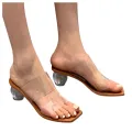 【BestGO】 Women Slipper Summer Crystal Heel Beach Slippers Transparent Square Toe Shoes. 