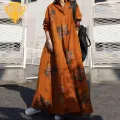 Ethnic Style Dress Boho Floral Maxi Dress for Women Plus Size A-line Ethnic Style with Long Sleeve Turn-down Collar Spring Fall Ankle Length Retro Ethnic Maxi Dress. 