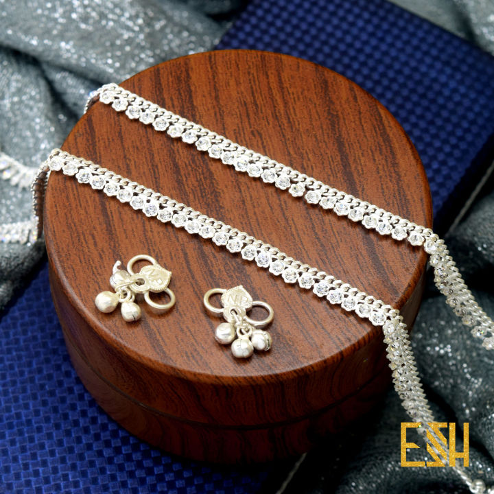 BOOM%20Silver%20Plated%20Traditional%20BB%20Type%20Indian%20Style%20Anklet%20Padasaram%20Foot%20Jewelry%20Payals%20Kolusu%20With%20Hanging%20Type%20White%20Stone%20for%20Women%20-%20Image%204