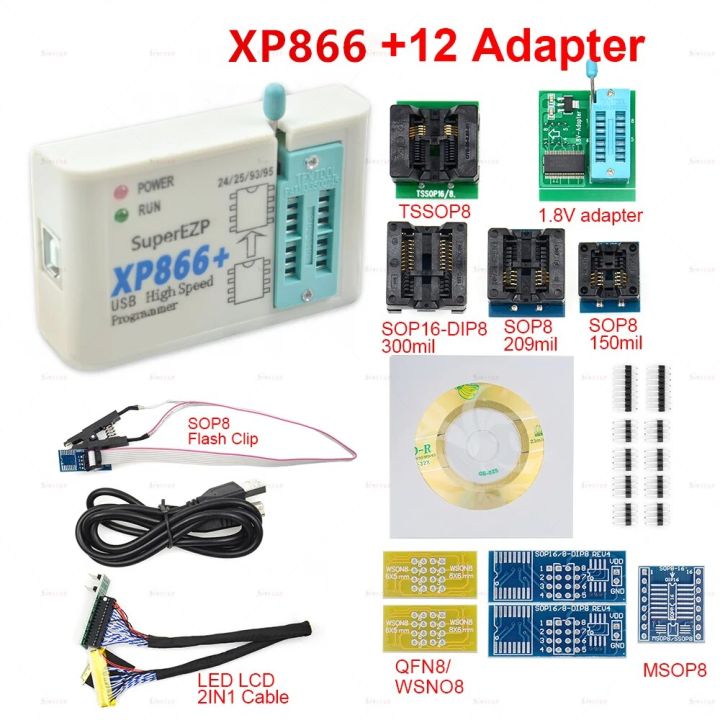 XP866 USB SPI Programmer 12 Adapter Support 24 25 93 95 EEPROM Flash Bios For Windows 2000 XP