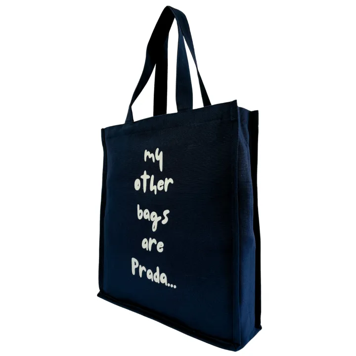 Heavy Duty Blue Large Canvas Tote Bag with Zipper "PRADA ALTERNATIVE" - 14.5 (L) * 3 (W) * 16 (H) inches (Holds up to 15kg)