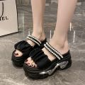 Platform Rhinestone Women's Sandals Height Increasing Insole Super Hot 2024 Summer Wedge Fairy Style Two-Way Muffin Roman Sandals. 