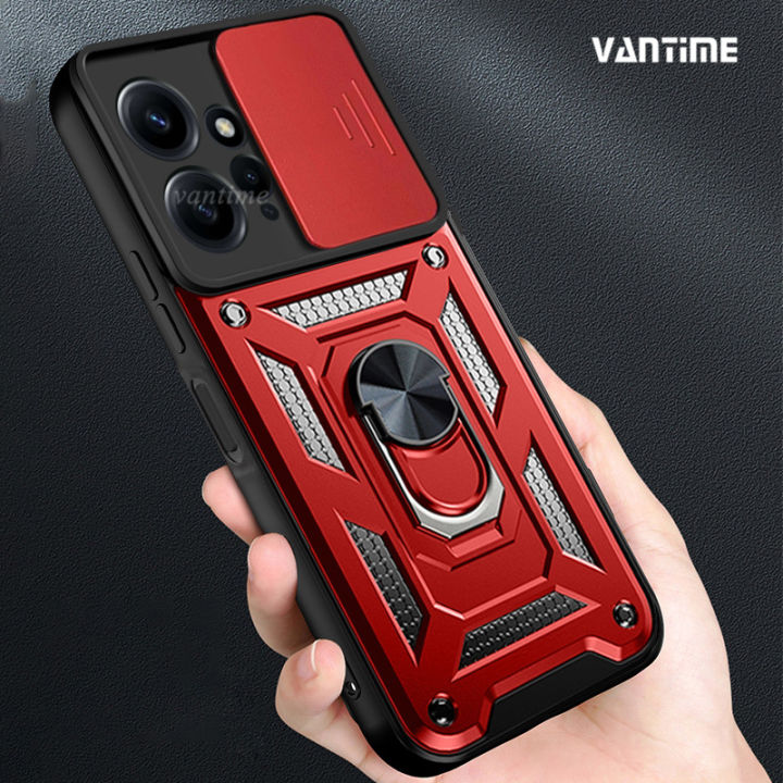 Vantime for Xiaomi Redmi Note 12 4G Case Hard Sliding Lens Protect Stand Holder Back Cover