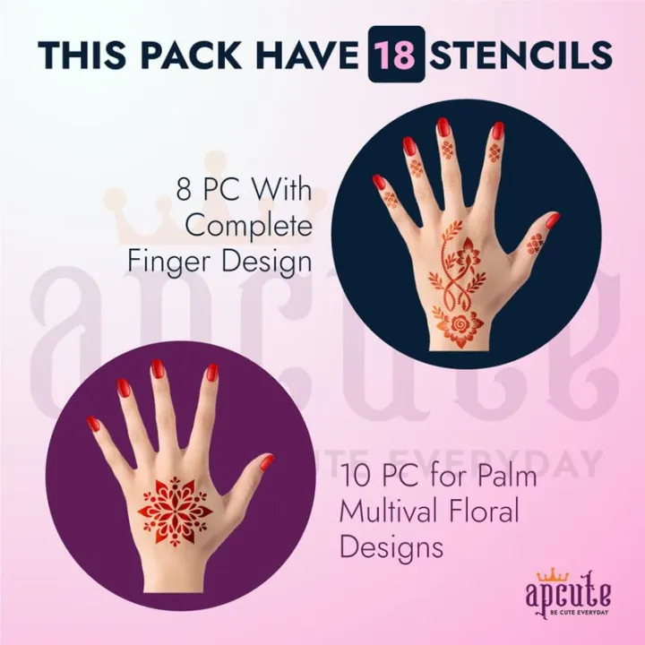 Apcute%20Temporary%20Mehndi%20Tattoo%20mehendi%20stencil%20reusable%20Set%20of%2018%20pc%20Combo%20Pack%20Mehandi%20Stencils%20for%20Women,%20Girls%20And%20Kids,%20Easy%20To%20Use%20In%20Just%204%20Steps%20%20(FROM%20INDIA)%20-%20Image%204
