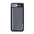 Aspor A396 20000mAh Power Bank With PD Charging, Capacity 20000 mAh / 22.5W, LCD digital display, IQ output. 