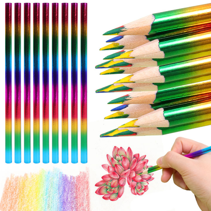 6Pcs/Set Cute 4 Color Rainbow Pencil For Student Children's Painting Graffiti Drawing Gift Art School Supplies